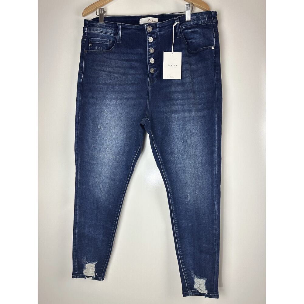NWT KanCan High Rise Super Skinny Jeans Button Fly Dark Denim Plus Size 3XL - Picture 2 of 10